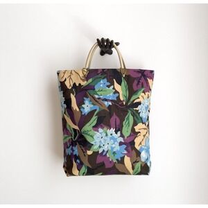 floral tote bag 60s vintage cottagecore purple green blue large handbag purse